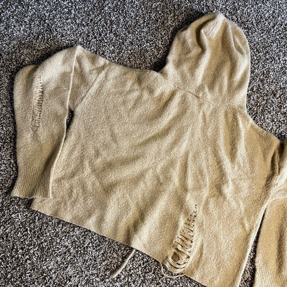 Windsor medium tan crop top distressed hoodie - Picture 5 of 5